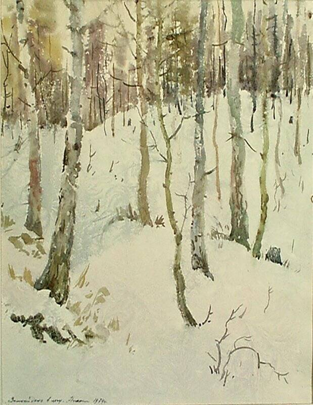 Зимний день в лесу. картина