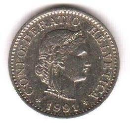 Монета 10 раппенов. Швейцария.