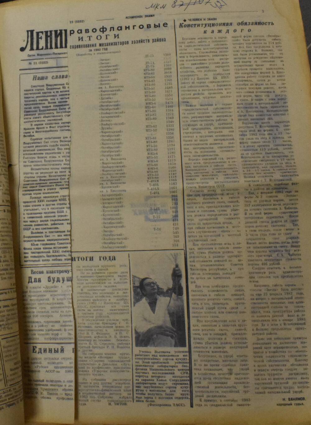 Газета Ленинское знамя № 23 от 22 февраля 1983
