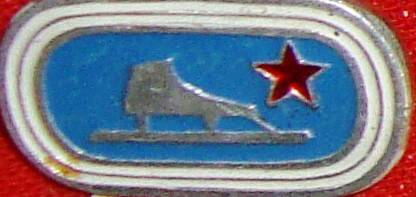 Значок спортивный с изображением конька и красной звезды.