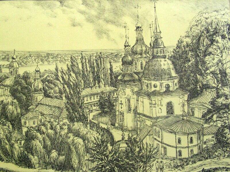 Литография. Выдубицкий монастырь.