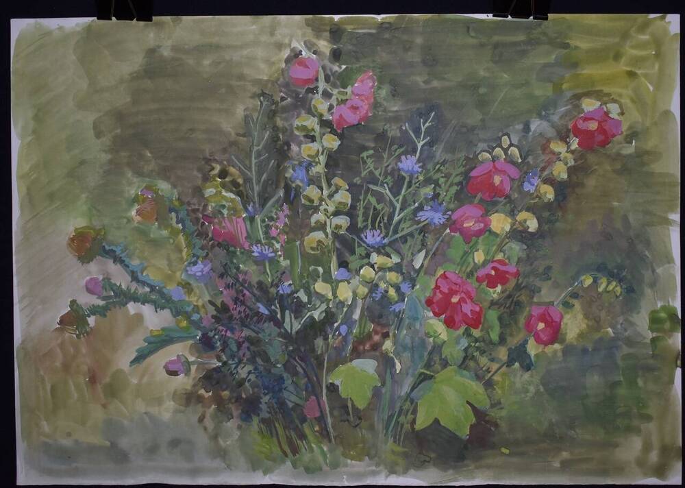 Рисунок. Юмина д.А. Натюрморт с полевыми цветами (бумага, гуашь). Тамань, 2003.