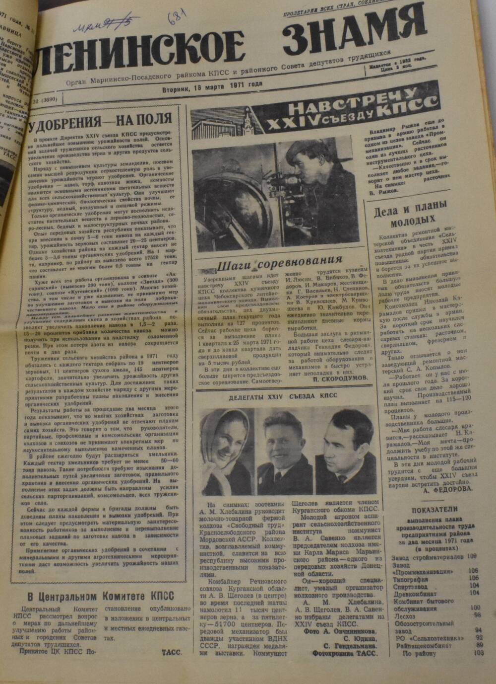 Газета Ленинское знамя № 32 от 16 марта 1971