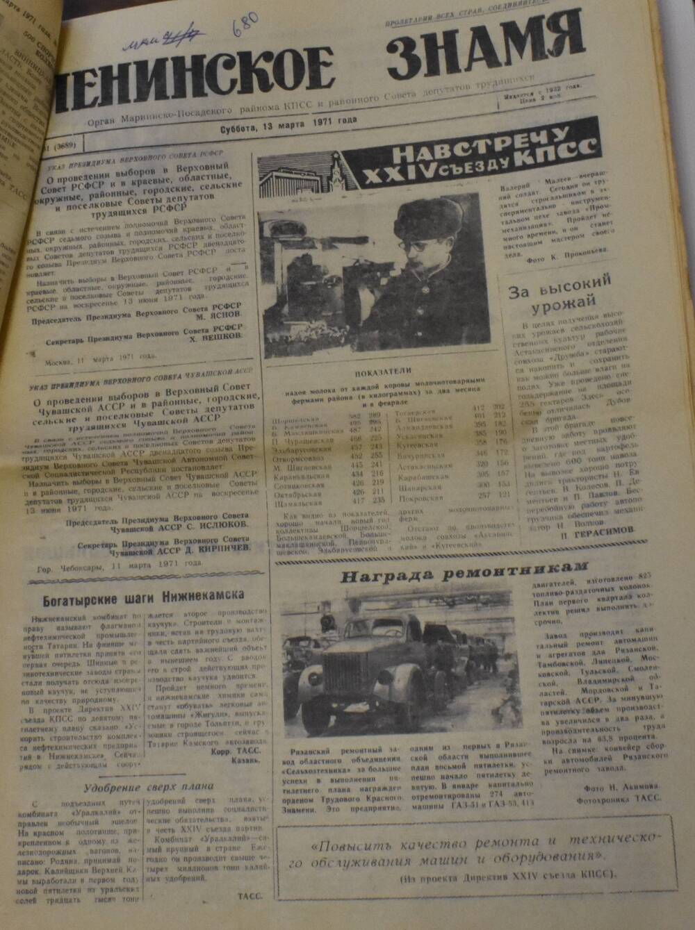 Газета Ленинское знамя № 31 от 13 марта 1971