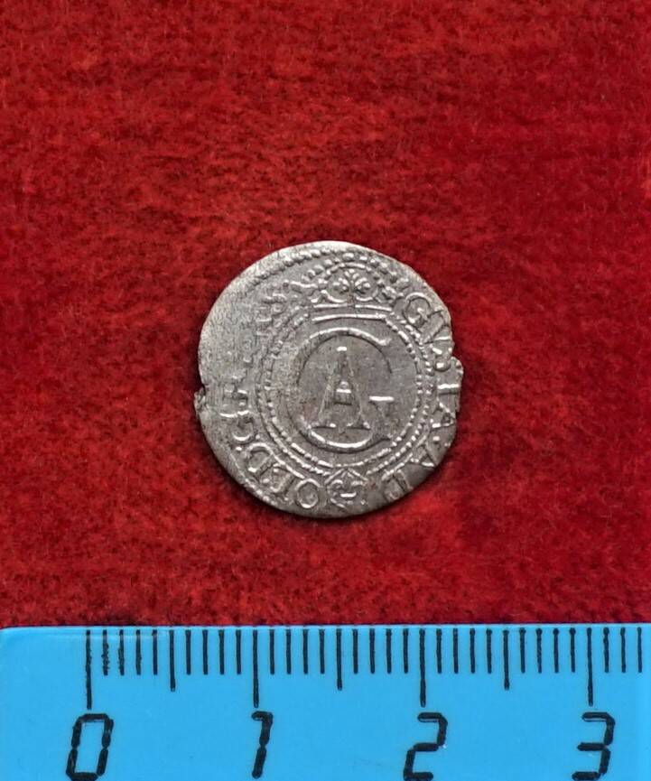 Монета. Солид рижский, 1625 г. (Густав II Адольф Ваза (1611-1632 гг.). Из монетного клада замка Прейсиш-Эйлау.