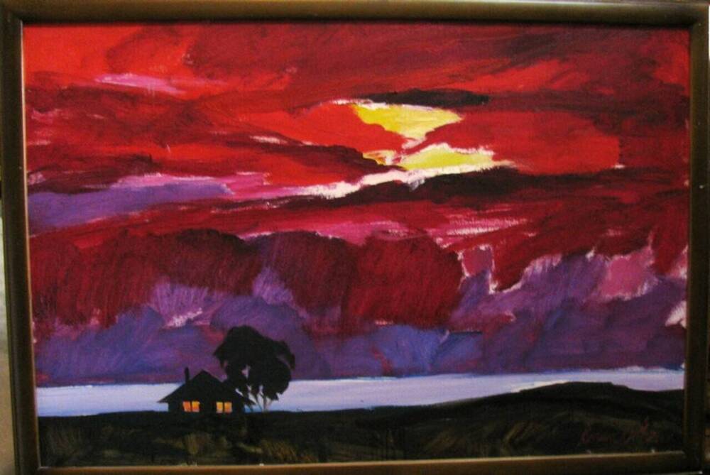 Картина Дом в багровом закате.