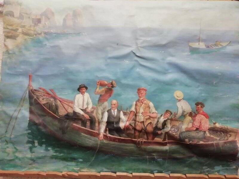 Копия картины Е.М. Чепцова «В. И. Ленин и А. М. Горький с рыбаками на острове Капри»