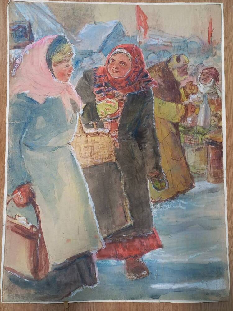 Этюд. Питеркин Васиян  Евстафьевич 1923 На Канашском рынке , 1950  г.