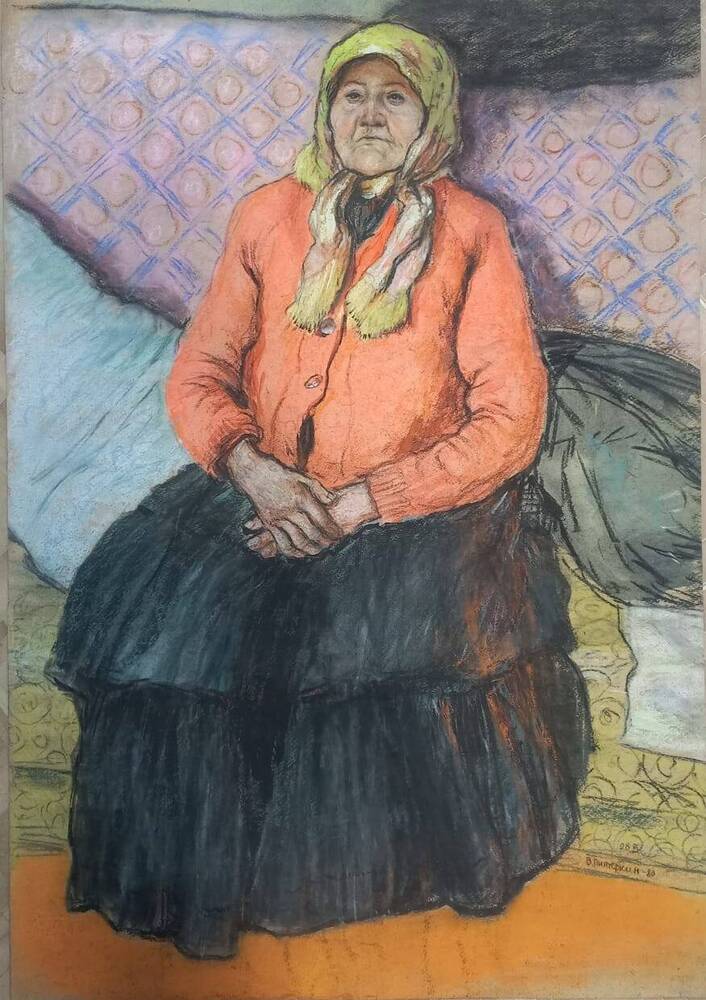 Рисунок. Питеркин Васиян  Евстафьевич Портрет матери.1980 г.