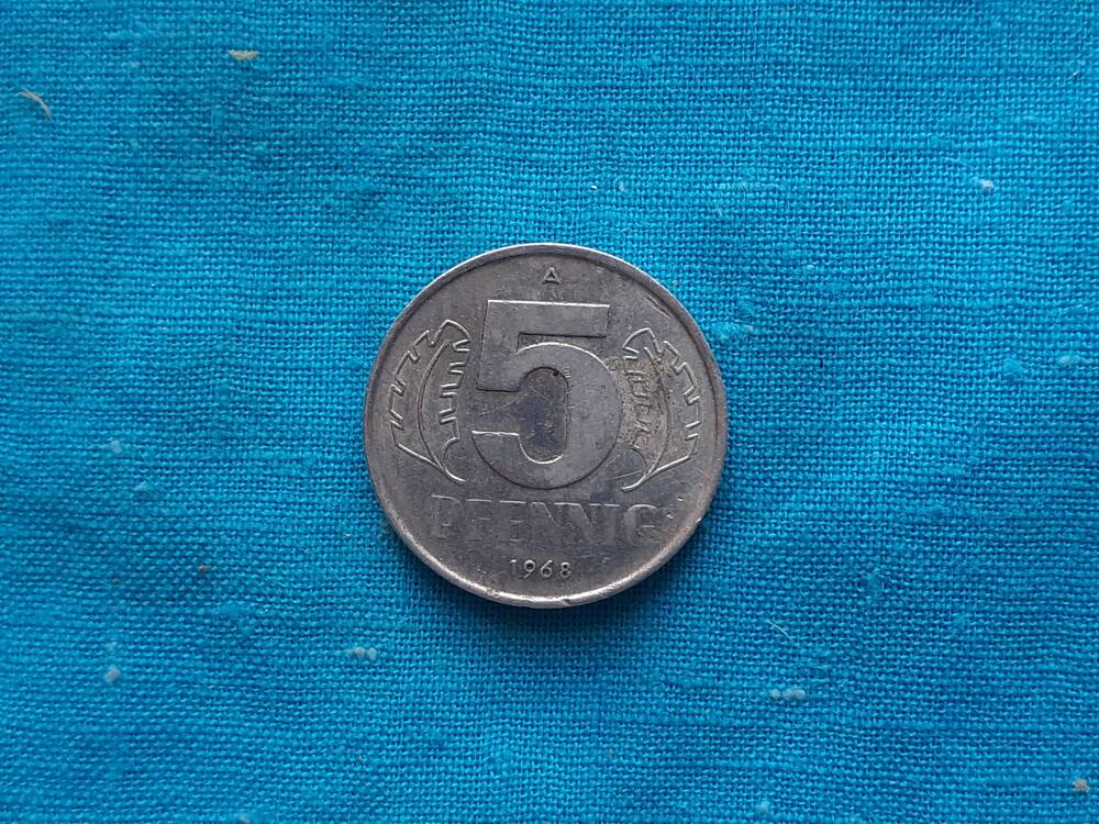 Монета 5 PFENNIG 1968 г. ГДР