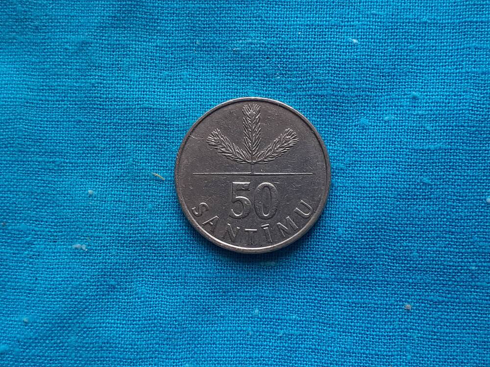 Монета 50 SANTIMU 1922 г. Латвия