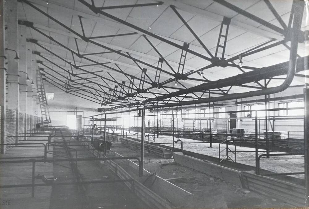 Фотография видовая. Совхоз Электростальский, внутренний вид строящегося комплекса, 1977 год.