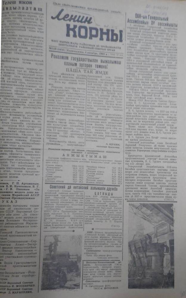 Газета Ленин корны, 1960 год № 119 (3455)