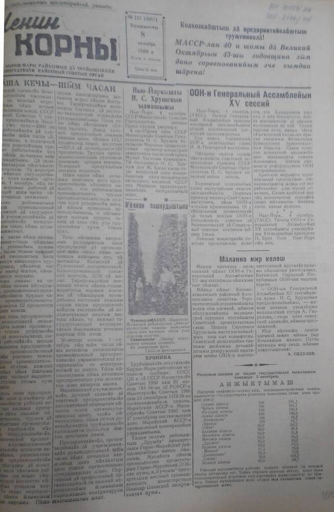 Газета Ленин корны, 1960 год № 121 (3457)