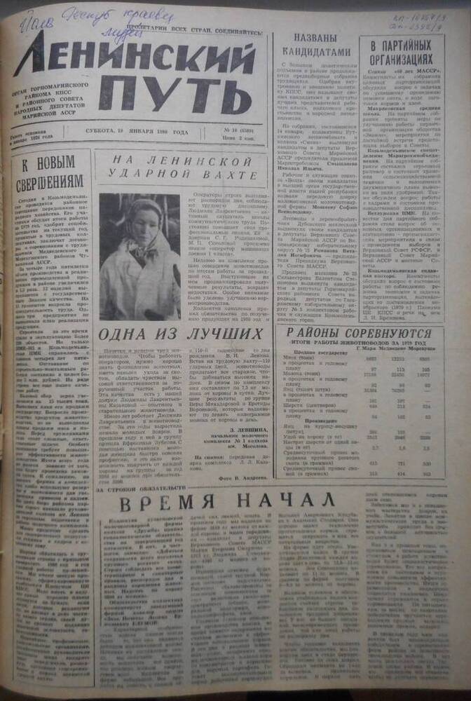Газета Ленинский путь № 10 (6589) 1980 год