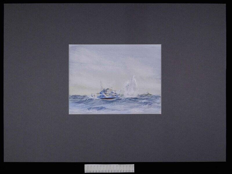 Рисунок. Британское судно «Алисма» сбрасывает глубинные бомбы.