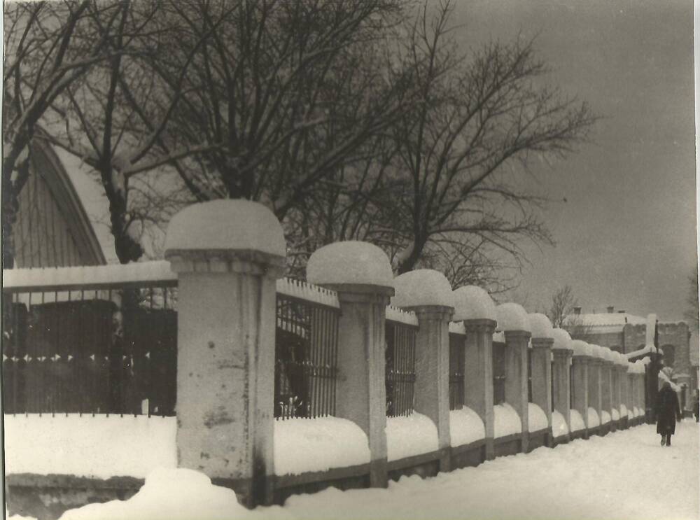Фотография Городской сад. Зима. Занесенная снегом ограда