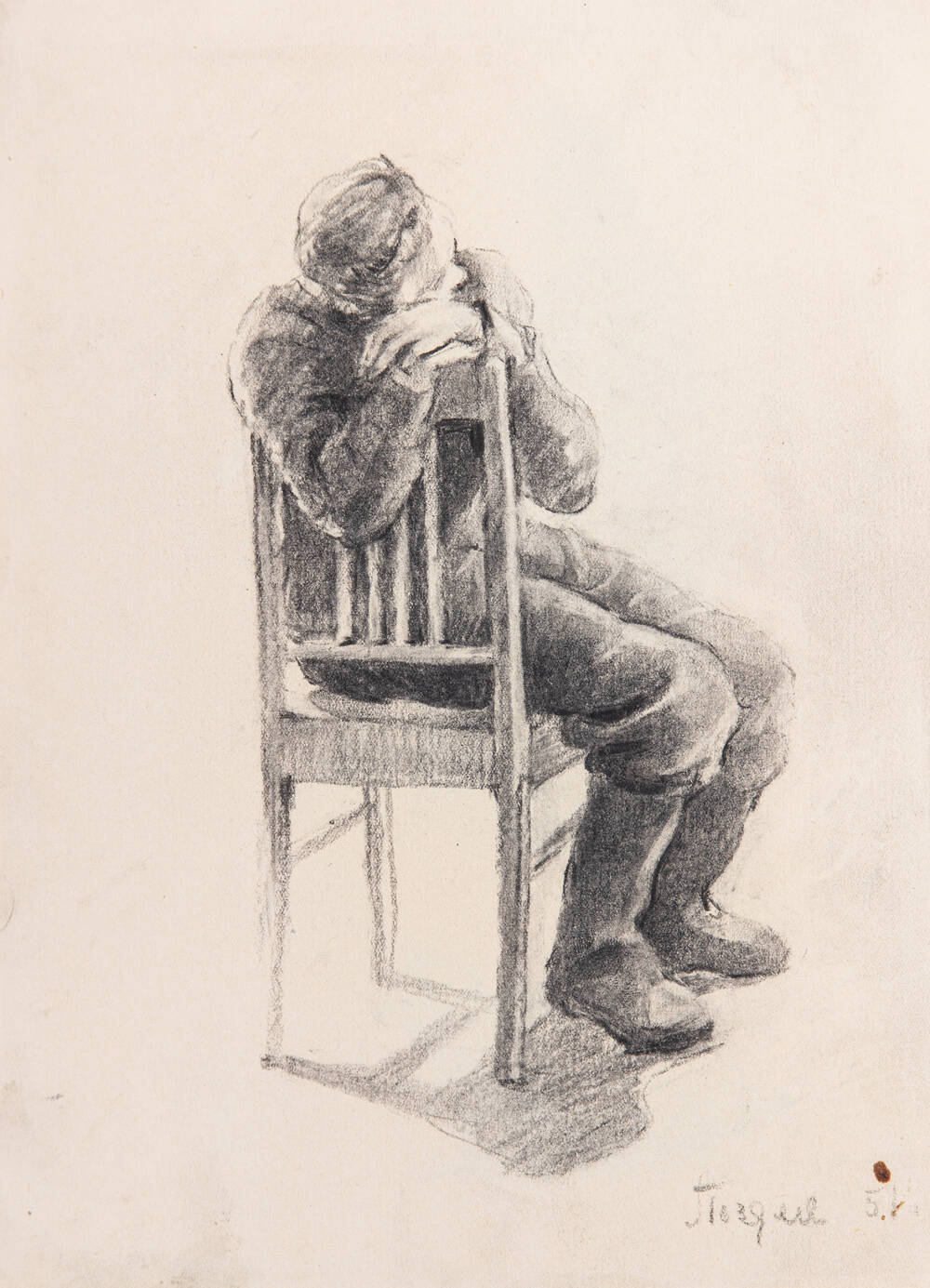 Рисунок Двухсторонний рисунок: Студент со стулом 