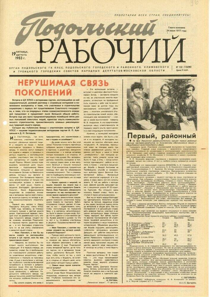 Газета Подольский рабочий № 132 (13206) от 19.08.1983 г.


