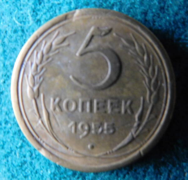 Монета. СССР. 5 копеек. 1955 г.