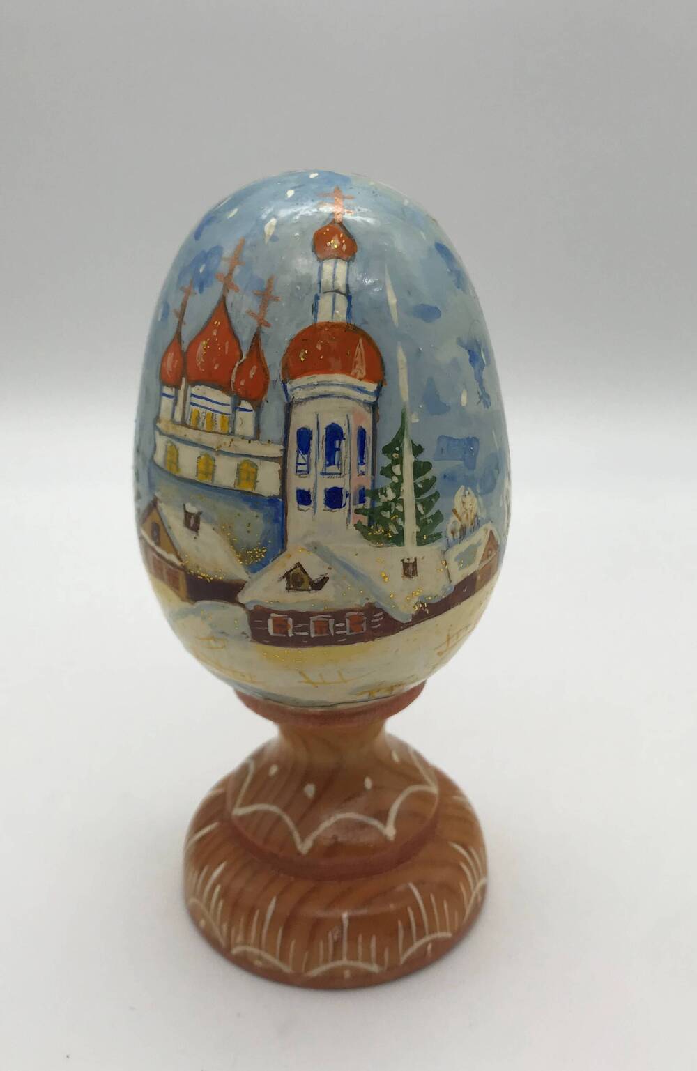 Яйцо пасхальное деревянное с росписью, на подставке