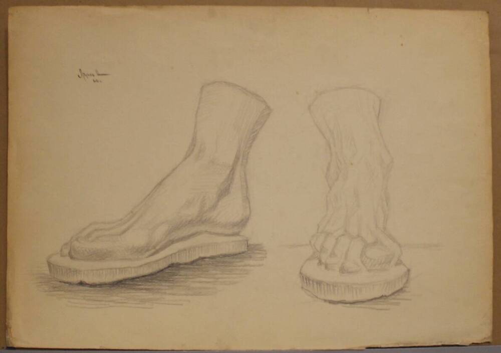 Набросок Две ноги человека по щиколотку, гипсовые, автор Н.А. Лунев