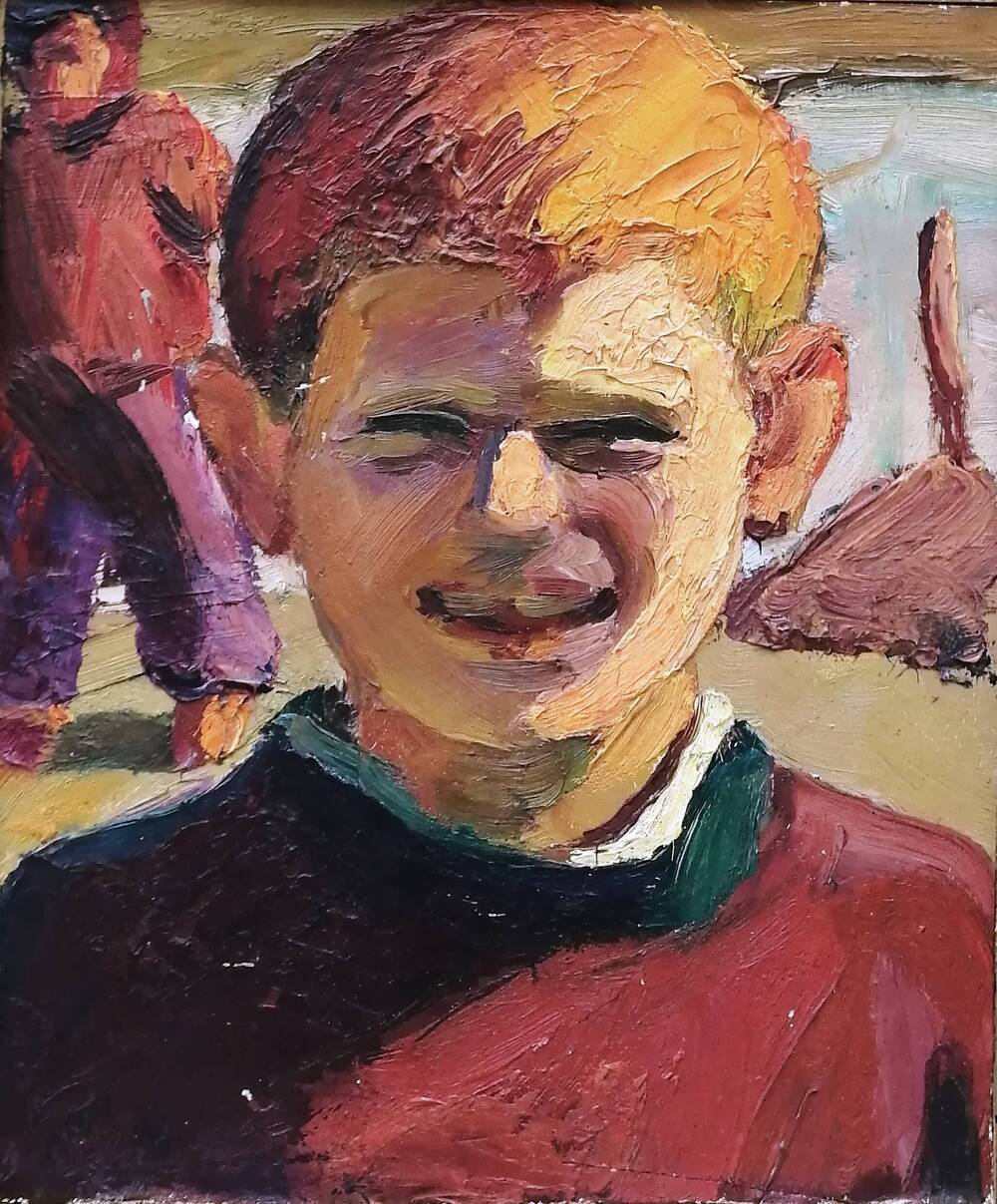 Портрет Мальчик с улыбкой, худ. А.А. Латыш-Кочубей, ДВП/масло. 1980-е годы.