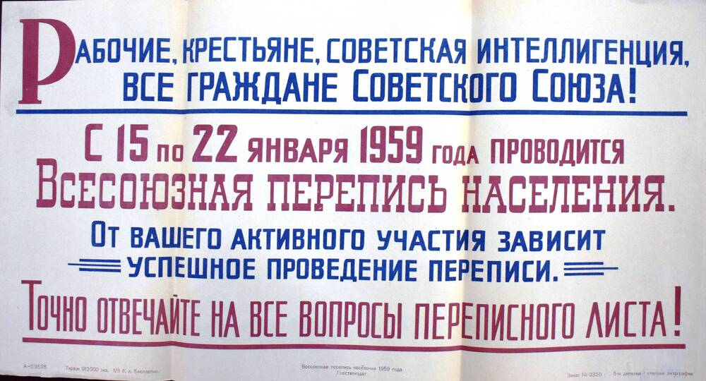 Плакат – обращение 
к гражданам Советского Союза 
точно отвечать на все вопросы переписного листа