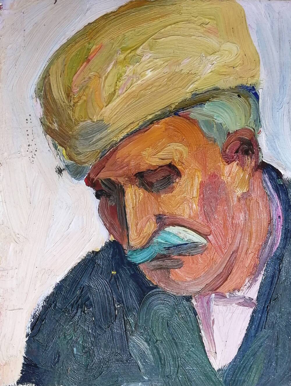 Портрет Пожилой мужчина в кубанке, худ. А.А. Латыш-Кочубей, картон/масло. 1980-е годы.