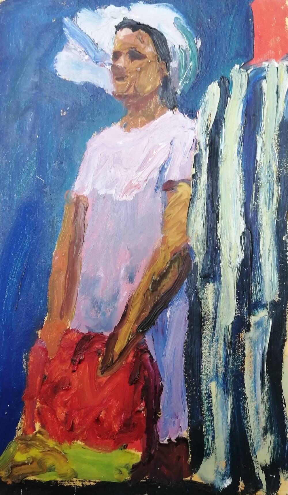 Портрет Фигура женщины в розовом наряде, худ. А.А. Латыш-Кочубей, картон/масло. 1980-е годы.
