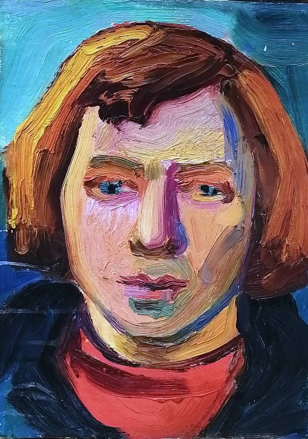Портрет Мужчина с рыжими волосами, худ. А.А. Латыш-Кочубей, картон/масло. 1980-е годы.