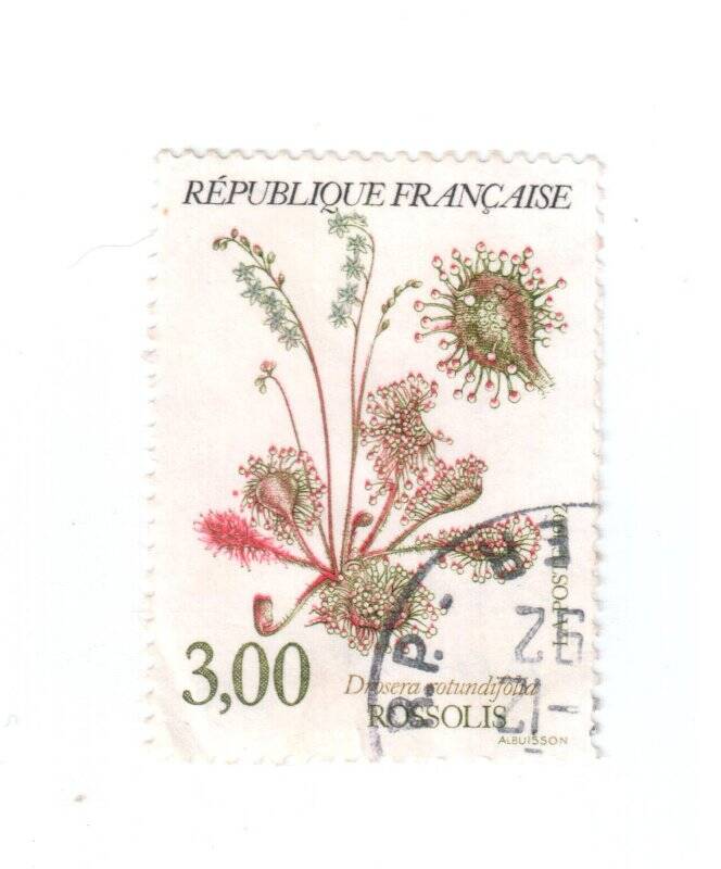  Марка почтовая. 3,00. Drosera rotundifolia. ROSSOLIS albuisson.