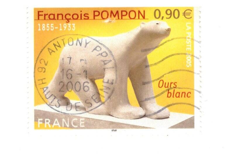  Марка почтовая. 0,90 евро. Francois POMPON. 1855-1933.