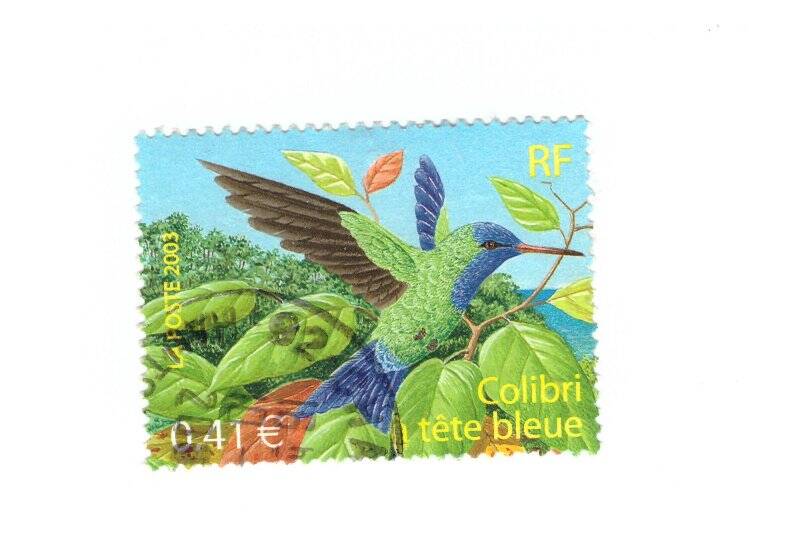 Марка почтовая. 0,41 евро. Colibri а tete bleue.