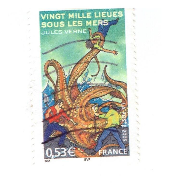  Марка почтовая. Vingt mille lieues sous les mers Jules Verne.