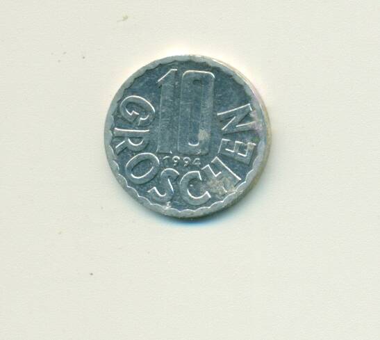 Монета.  Австрия.
 10 грошей  1994 г.