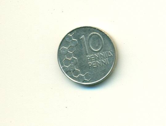 Монета. Финляндия.
 10 пенни  1991 г.