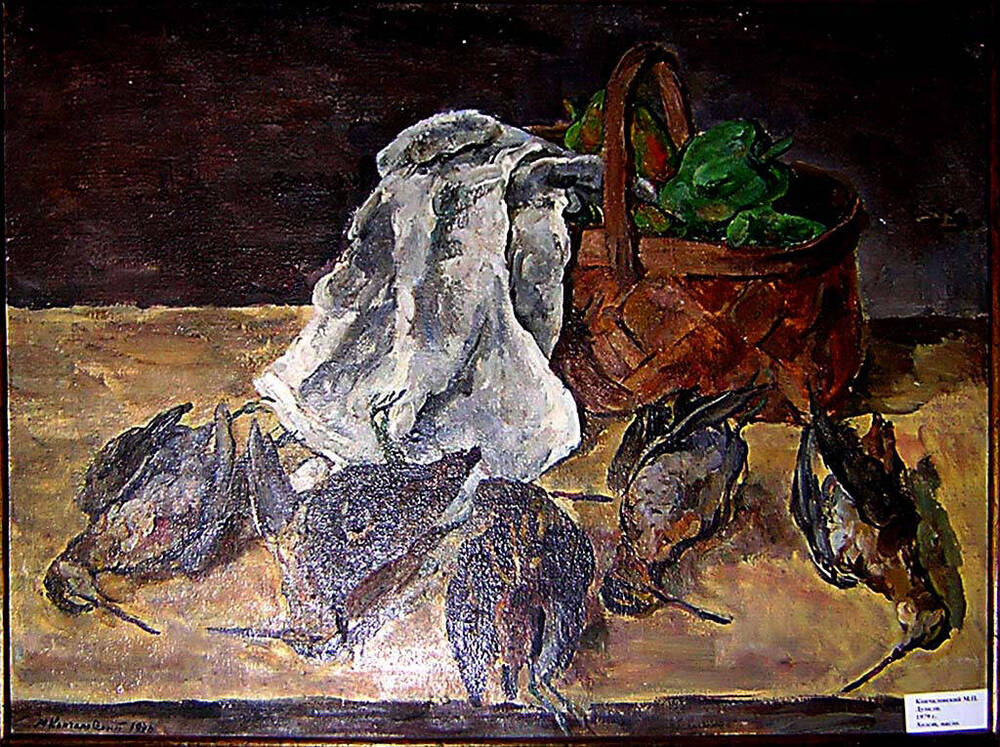 Картина Дупели (на переднем плане пять убитых дупелей разложены на столе, дальше корзина с овощами).