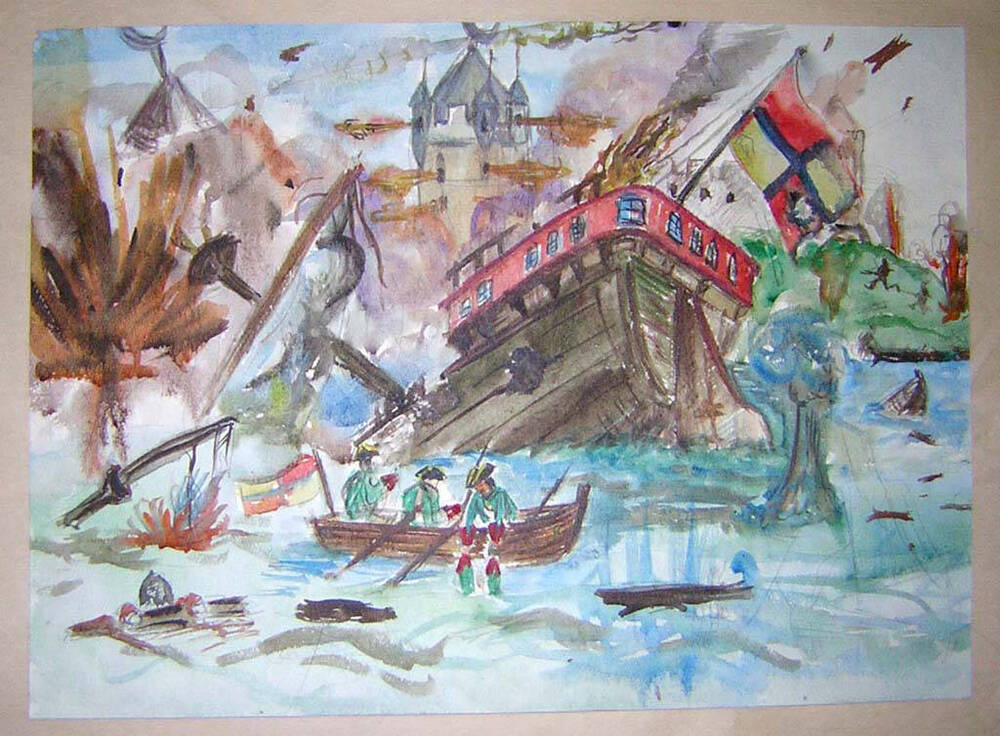 Картина учащегося Азовской детской художественной школы Колмыкова Андрея 14-и лет Морской бой.