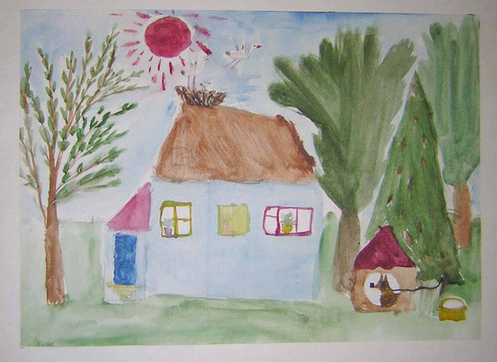 Картина учащейся Азовской детской художественной школы Мухиной Лены 8-и лет У бабушки.