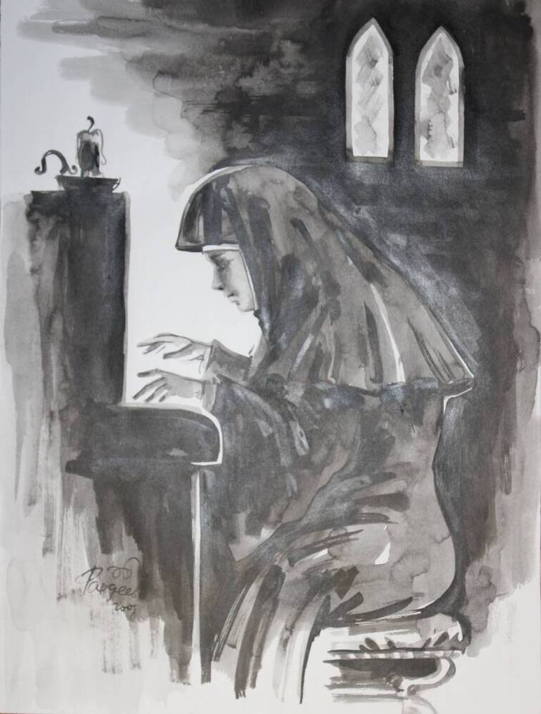 Эскиз Монахиня за клавесином