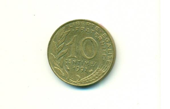 Монета. Франция. 
10 сентимов. 1997 г.
