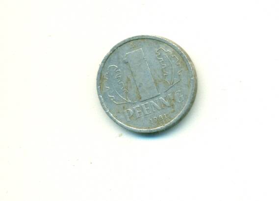 Монета. ГДР.
 1 пфеннинг 1981 г.