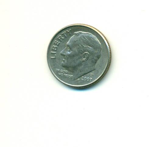 Монета из белого металла.  1 дайм. США. 2007 год.