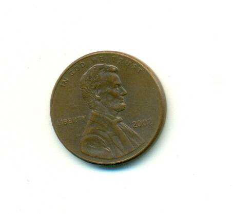 Монета из жёлтого металла с надписью  по кругу: «UNITED STATES OF AMERIKA. ONE CENT».  2002 год.