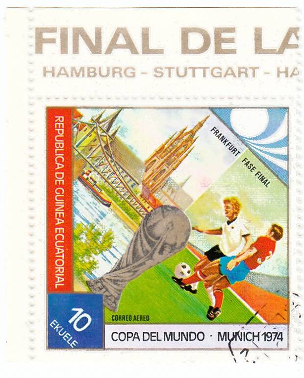 Марка почтовая, гашеная. Чемпионат мира по футболу Мюнхен 1974 г.