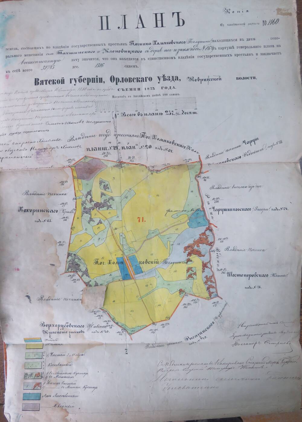 План земель. Вятской губернии, Орловского уезда, Коврижской волости №1160. 1873г.