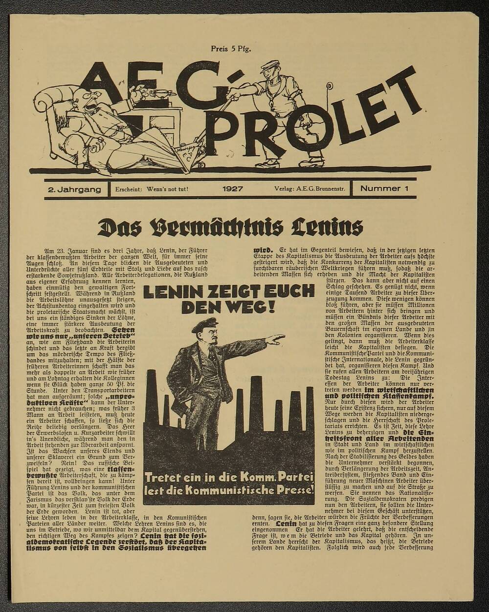 КП Германии для рабочих заводов AEG. Газета AEG-prolet N 1.