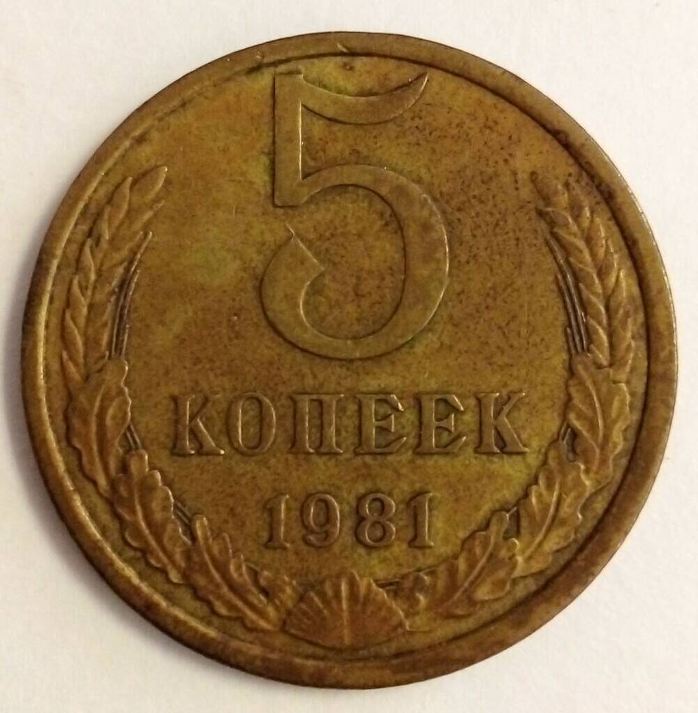 Монета разменная 5 копеек (пять)