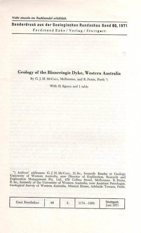 Оттиск отдельный. «Geology of the Binneringie Dyke, Western Australia».